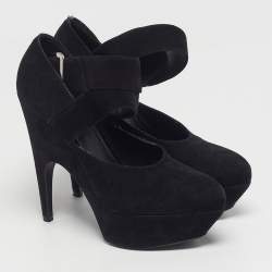 Pre Owned Yves Saint Laurent Size 37 Black Suede Platform Pumps