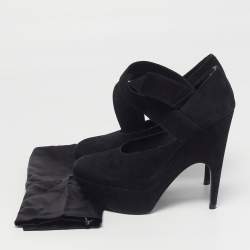 Pre Owned Yves Saint Laurent Size 37 Black Suede Platform Pumps
