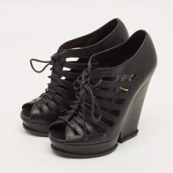 Pre Owned Yves Saint Laurent Hortense Size 36.5 Black Leather Booties