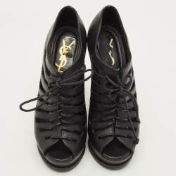 Pre Owned Yves Saint Laurent Hortense Size 36.5 Black Leather Booties