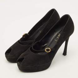مملوكة مسبقًا Yves Saint Laurent Size 39.5 Black Suede Platform Pumps