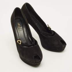 مملوكة مسبقًا Yves Saint Laurent Size 39.5 Black Suede Platform Pumps