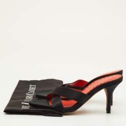 Pre Owned Yves Saint Laurent Size 37 Black Satin Criss Cross Slide Sandals