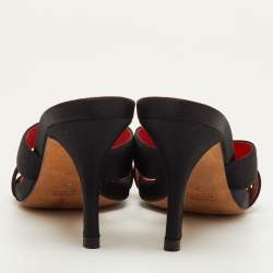 Pre Owned Yves Saint Laurent Size 37 Black Satin Criss Cross Slide Sandals