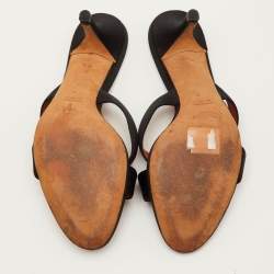 Pre Owned Yves Saint Laurent Size 37 Black Satin Criss Cross Slide Sandals