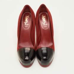 Pre Owned Yves Saint Laurent Tribtoo Size 36 Red/Black Suede and Leather Platform Pumps