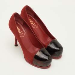 Pre Owned Yves Saint Laurent Tribtoo Size 36 Red/Black Suede and Leather Platform Pumps