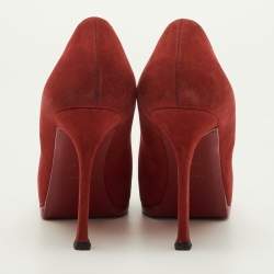 Pre Owned Yves Saint Laurent Tribtoo Size 36 Red/Black Suede and Leather Platform Pumps