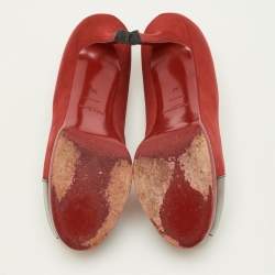 Pre Owned Yves Saint Laurent Tribtoo Size 36 Red/Black Suede and Leather Platform Pumps