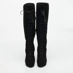 Pre Owned حذاء بوت للكاحل إيف سان لوران مادج سويدي أسود كعب روكي برباط مقاس 41.5