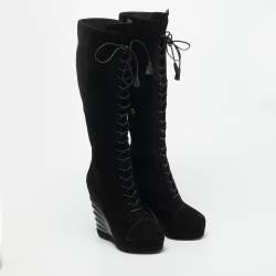 Pre Owned حذاء بوت للكاحل إيف سان لوران مادج سويدي أسود كعب روكي برباط مقاس 41.5