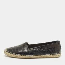 مملوكة مسبقًا Yves Saint Laurent Cassandre Size 40 Black Croc Embossed Leather Espadrille Loafers