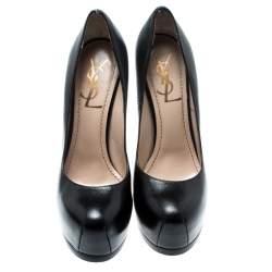 Pre Owned Saint Laurent Paris Black Leather Tribtoo Platform Pumps Size 35.5