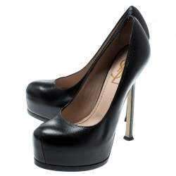 Pre Owned Saint Laurent Paris Black Leather Tribtoo Platform Pumps Size 35.5
