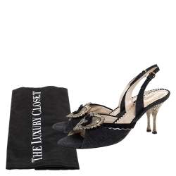 Yves Saint Laurent Blue/Cream Denim And Lizard Leather Heart Slingback Sandals Size 40