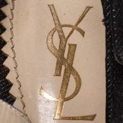Yves Saint Laurent Blue/Cream Denim And Lizard Leather Heart Slingback Sandals Size 40
