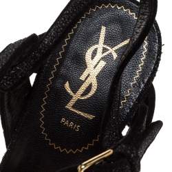 مملوكة مسبقًا Yves Saint Laurent Black Glitter Suede Tribute Platform Ankle Strap Sandals Size 38.5
