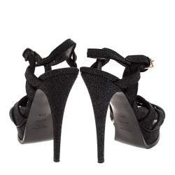 مملوكة مسبقًا Yves Saint Laurent Black Glitter Suede Tribute Platform Ankle Strap Sandals Size 38.5