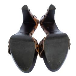 Pre Owned Yves Saint Laurent Brown Leather Wooden Slide Sandals Size 38