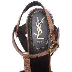 Pre Owned صندل سان لوران باريس تريبوت نعل سميك جلد لامع وردى مقاس 39