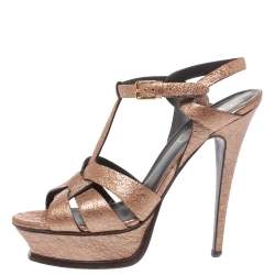 Pre Owned صندل سان لوران باريس تريبوت نعل سميك جلد لامع وردى مقاس 39