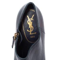 Pre Owned بوت للكاحل سان لوران باريس تريبيوت جلد لامع وجلد أسود/ كحلي مقاس 38