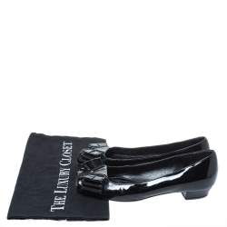 Yves Saint Laurent Black Patent Leather Bow Peep Toe Ballet Flat Size 35