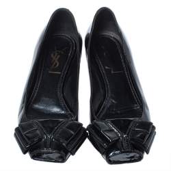 Yves Saint Laurent Black Patent Leather Bow Peep Toe Ballet Flat Size 35