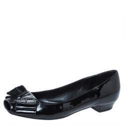 Yves Saint Laurent Black Patent Leather Bow Peep Toe Ballet Flat Size 35