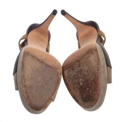 Pre Owned Yves Saint Laurent Tri Color Suede Slingback Platform Sandals Size 40.5