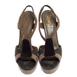 Pre Owned Yves Saint Laurent Tri Color Suede Slingback Platform Sandals Size 40.5