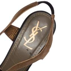 Pre Owned Yves Saint Laurent Tri Color Suede Slingback Platform Sandals Size 40.5