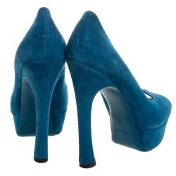 مملوكة مسبقًا حذاء كعب عالى إيف مقدمة مفتوحة نعل سميك بلايس سويدى أزرق نهرى مقاس 39.5