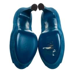 مملوكة مسبقًا حذاء كعب عالى إيف مقدمة مفتوحة نعل سميك بلايس سويدى أزرق نهرى مقاس 39.5