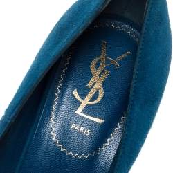 مملوكة مسبقًا حذاء كعب عالى إيف مقدمة مفتوحة نعل سميك بلايس سويدى أزرق نهرى مقاس 39.5