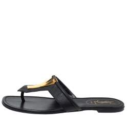 Pre Owned Yves Saint Laurent Black Leather Ycon Thong Flat Sandals Size 39