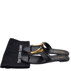 Pre Owned Yves Saint Laurent Black Leather Ycon Thong Flat Sandals Size 39