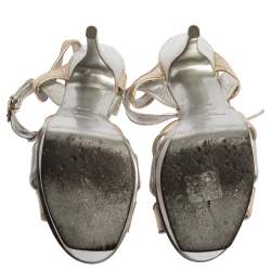 Pre Owned صندل إيف سان لوران نعل سميك تربيوت جلد فضى / ذهبى ميتالك مقاس 37.5 