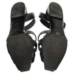 Pre Owned Saint Laurent Paris Black Leather Ankle Strap Flats Size 40.5