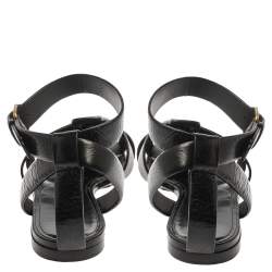 Pre Owned Saint Laurent Paris Black Leather Ankle Strap Flats Size 40.5