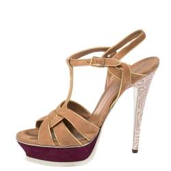 Pre Owned Yves Saint Laurent Tricolor Suede Tribute Platform Sandals Size 41