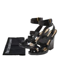 Saint Laurent Black Patent Leather Ankle Wrap Sandals Size 37