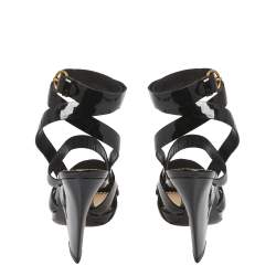 Saint Laurent Black Patent Leather Ankle Wrap Sandals Size 37