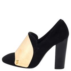 Pre Owned حذاء كعب عالي لوفرز سان لوران كاردينال سويدي أسود مقاس 36