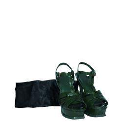 Pre Owned Yves Saint Laurent Green Patent Leather tribute Sandals Size 37