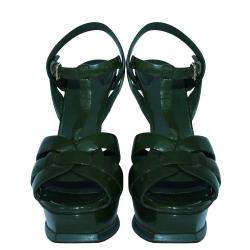Pre Owned Yves Saint Laurent Green Patent Leather tribute Sandals Size 37