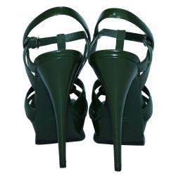 Pre Owned Yves Saint Laurent Green Patent Leather tribute Sandals Size 37