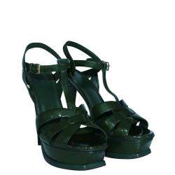 Pre Owned Yves Saint Laurent Green Patent Leather tribute Sandals Size 37