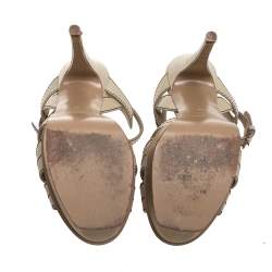 Pre Owned Saint Laurent Beige/Black Leather Tribute Sandals Size 38