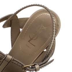 Pre Owned Saint Laurent Beige/Black Leather Tribute Sandals Size 38
